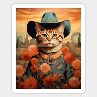 Retro Vintage Cowboy Ginger Cat - Whiskered Wild West Adventure Sticker